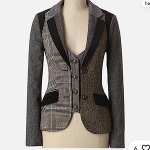 Anthropologie Black and Gray Herringbone Blazer